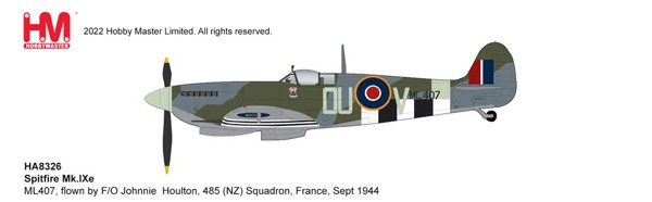 Bild von Spitfire MK.IXe 1:48 ML407, Johnnie Houlton 485 Squadron Sept. 1944. Metallmodell Hobby Master HA8326. VORANKÜNDIGUNG, LIEFERBAR ANFANGS JULI
